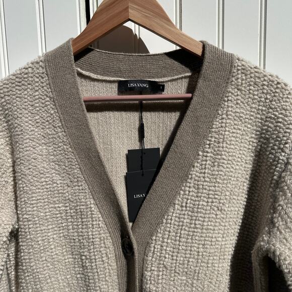 Lisa Yang Sonia Cardigan Sweater Sand Mole Bouclé Knit Cashmere Sz 1 S / M $890 - Picture 6 of 16